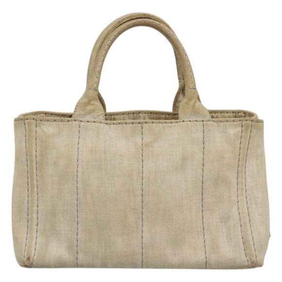 PRADA Canapa PM Hand Bag Canvas Gray Gold Auth bs23956 - Picture 3 of 16